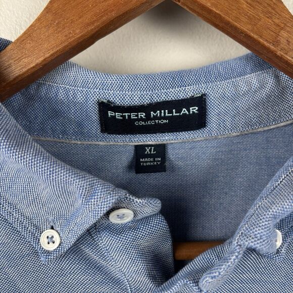 Peter Millar Collection Men’s XL Blue Shirt Silk Cotton Polo Long Sleeve Pocket - Picture 4 of 9